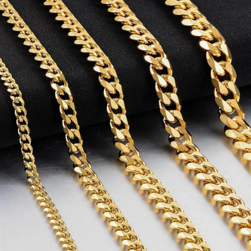 Width 5/7/9MM Hiphop Cuban Link Stainless Steel Chains Necklace for Men Basic Simple Rapper's Choker Fashion Jewelry Accessories