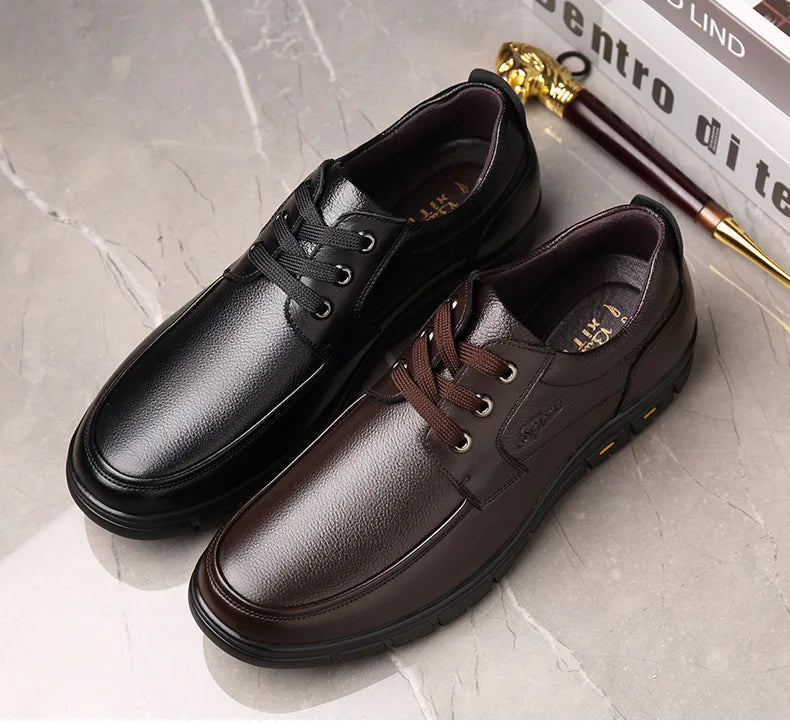 Hot Sale Men Genuine Leather Casual Shoes Soft Sole Lace-up Luxury Brand Middle-aged Old Man Dad Lightweight Loafers Shoes