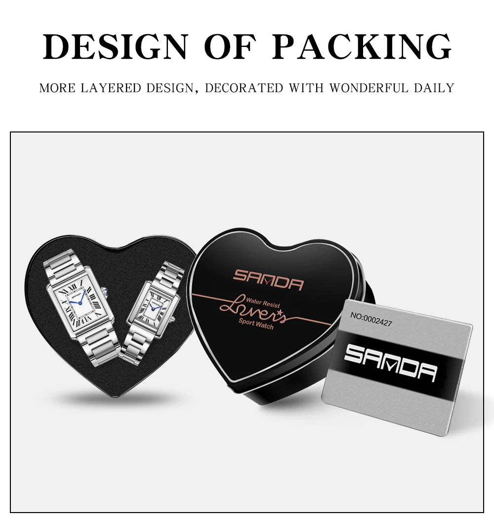 SANDA New Quartz Watch Roman Numeral Stainless Steel Leather Watchband Brief Lovers Watch 30M Waterproof Hot Men's Women's Watch