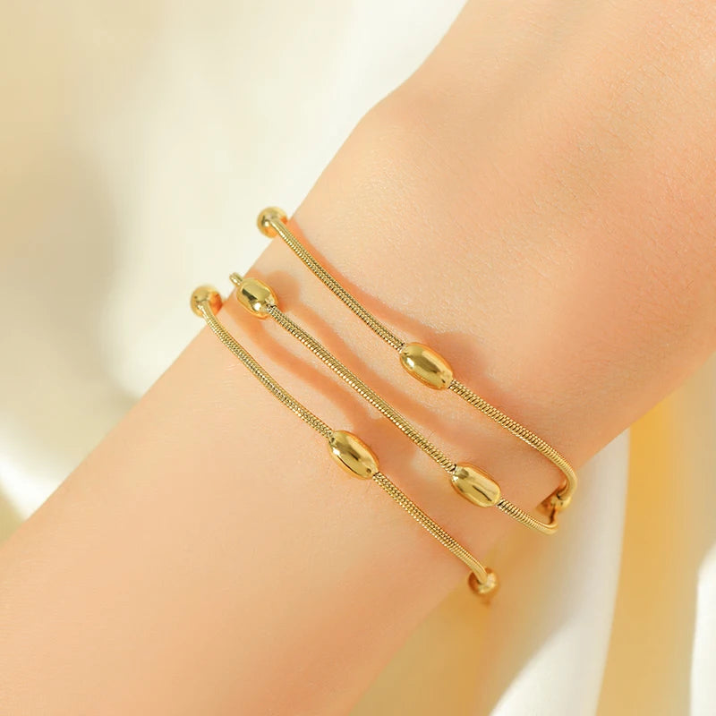 EILIECK 316L Stainless Steel Beads Wound Chain Bracelet for Women Charm Metal 18 K Plated Trendy Golden Unique Design Jewelry