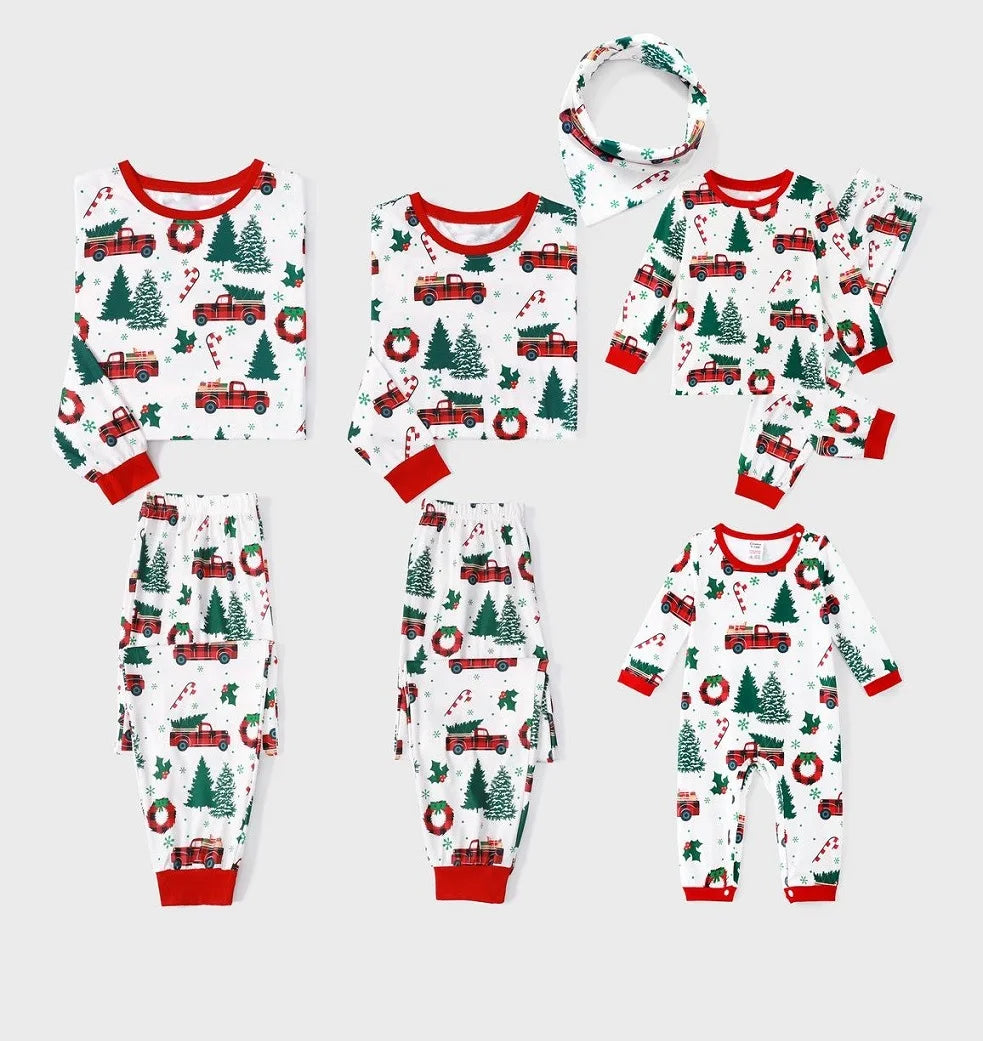 Family Matching Christmas Pajamas 2025 New Xmas Tree Car Print Dad Mommy And Me Christmas Costume Dog Clothes