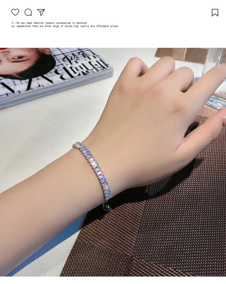 Full of Rhinestone Stainless Steel Bracelet For Women 2022 New  Designer Shiny Luxury Zircon Adjustable Bracelets Jewelry Gift