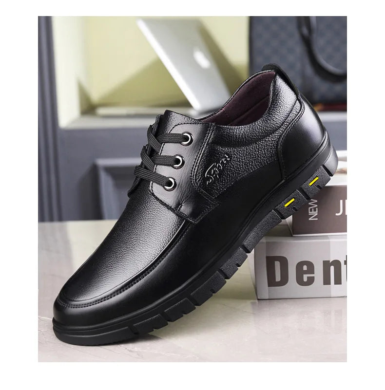 Hot Sale Men Genuine Leather Casual Shoes Soft Sole Lace-up Luxury Brand Middle-aged Old Man Dad Lightweight Loafers Shoes