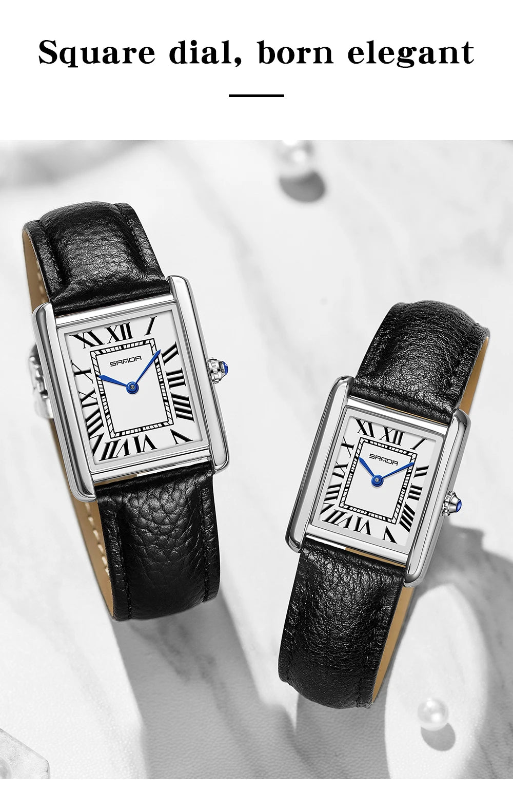 SANDA New Quartz Watch Roman Numeral Stainless Steel Leather Watchband Brief Lovers Watch 30M Waterproof Hot Men's Women's Watch