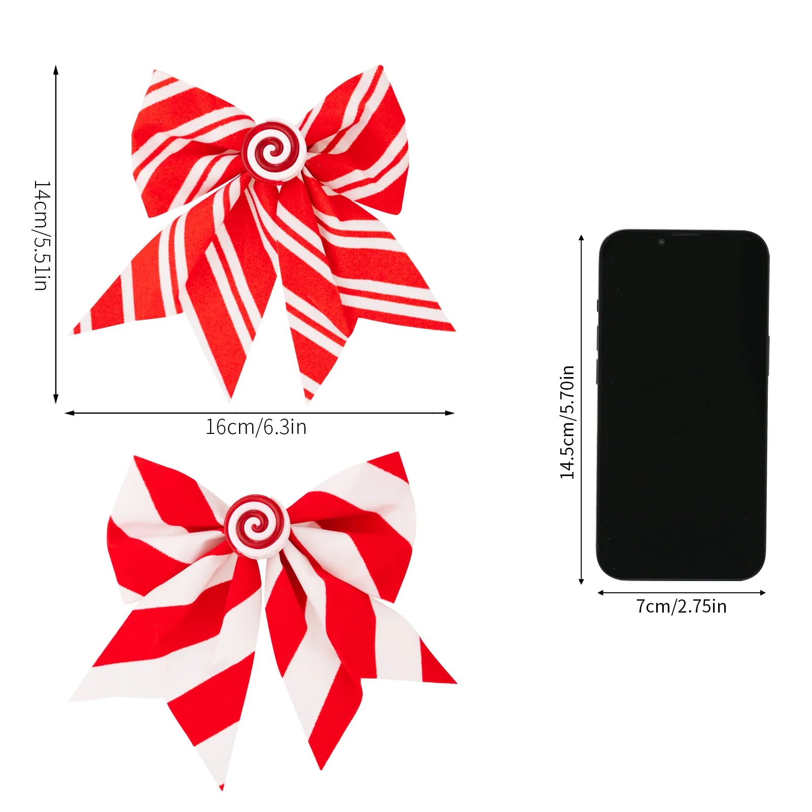 Three Christmas Bow Wreaths, Decorated with Red and White Striped Tree Top Bows, Christmas Party Home Decoration Items