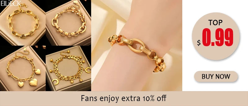 EILIECK 316L Stainless Steel Beads Wound Chain Bracelet for Women Charm Metal 18 K Plated Trendy Golden Unique Design Jewelry