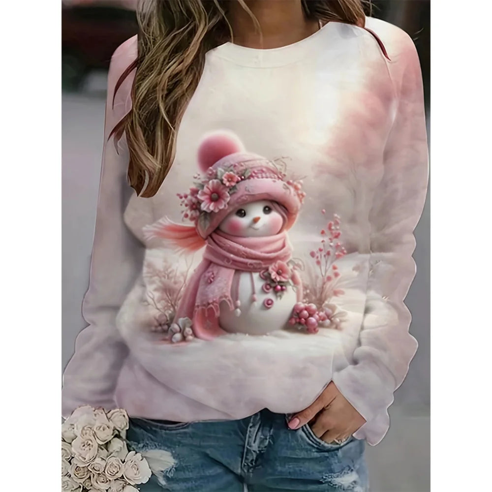 Christmas Snowman 3D Print Sweatshirts Women Fashion Casual Streetwear O-Neck Hoodies Y2k Pullovers Harajuku Tops Woman Clothing