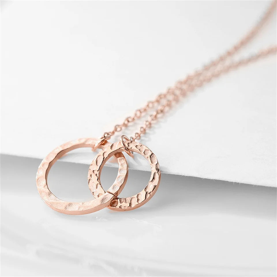 eManco Fashion Stainless Steel Double Ring Pendant Necklace Women's Silver Collarbone Chain Waterproof Not Lose Color Jewelry