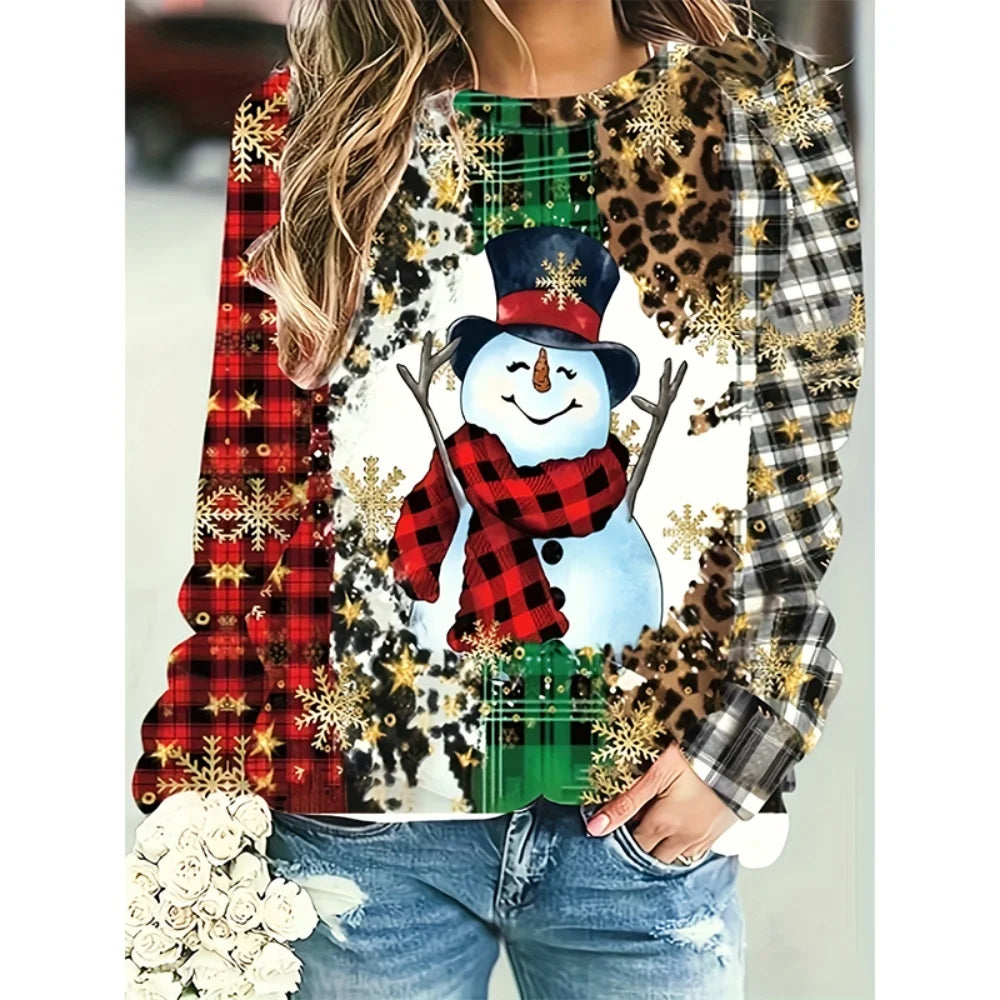 Christmas Snowman 3D Print Sweatshirts Women Fashion Casual Streetwear O-Neck Hoodies Y2k Pullovers Harajuku Tops Woman Clothing