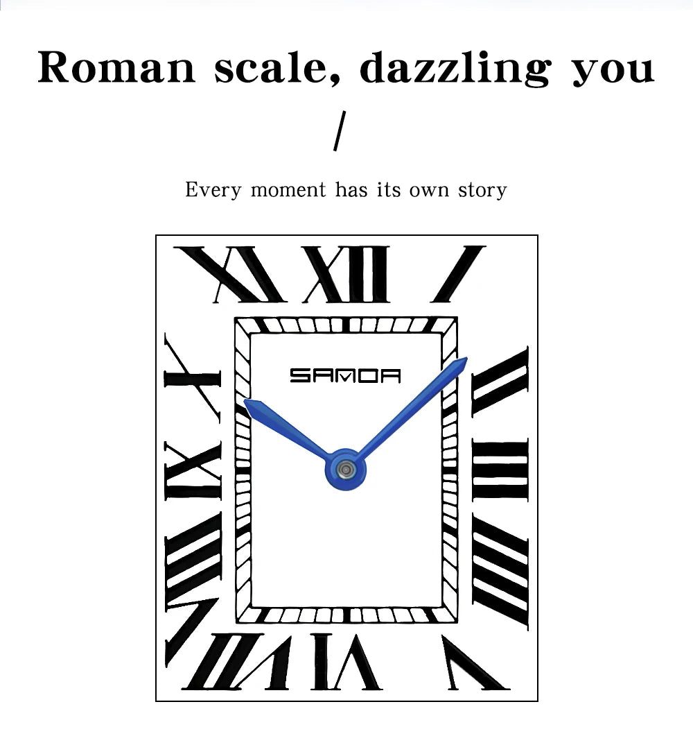 SANDA New Quartz Watch Roman Numeral Stainless Steel Leather Watchband Brief Lovers Watch 30M Waterproof Hot Men's Women's Watch