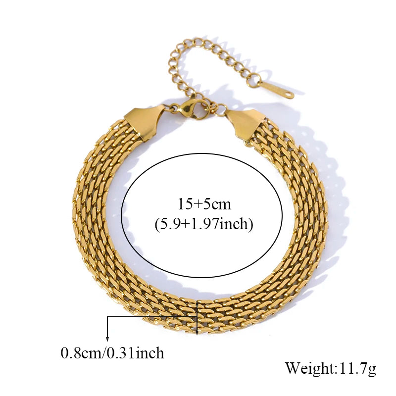 EILIECK 316L Stainless Steel Beads Wound Chain Bracelet for Women Charm Metal 18 K Plated Trendy Golden Unique Design Jewelry