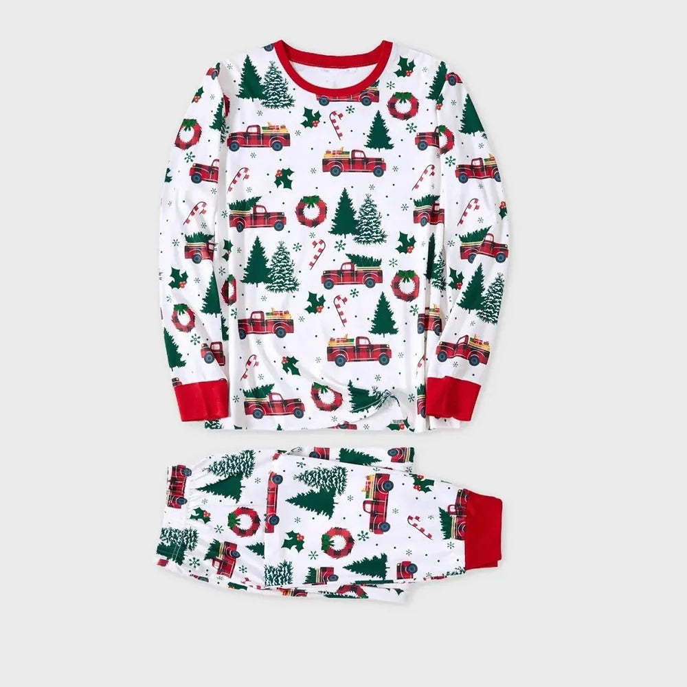 Family Matching Christmas Pajamas 2025 New Xmas Tree Car Print Dad Mommy And Me Christmas Costume Dog Clothes