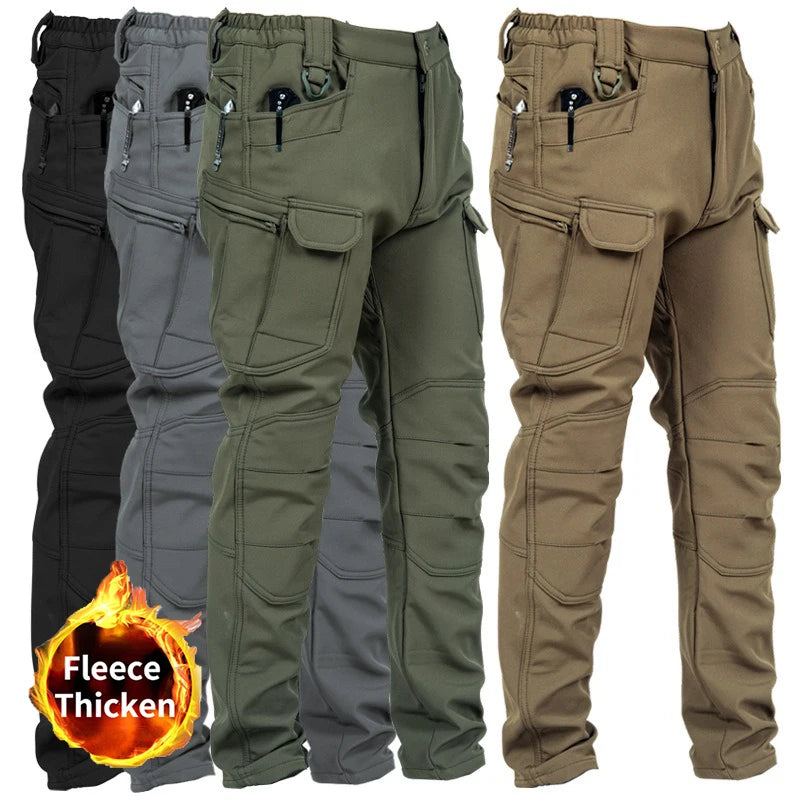 Men's Winter Pants Water Resistant Fleece Lined Snowboard Ski Softshell Tactical Pants with Multi-Pockets Outdoor Work Pants