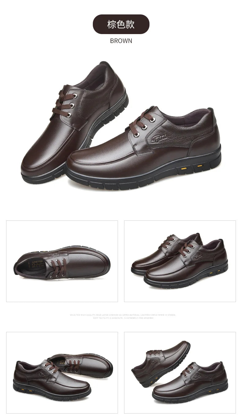 Hot Sale Men Genuine Leather Casual Shoes Soft Sole Lace-up Luxury Brand Middle-aged Old Man Dad Lightweight Loafers Shoes