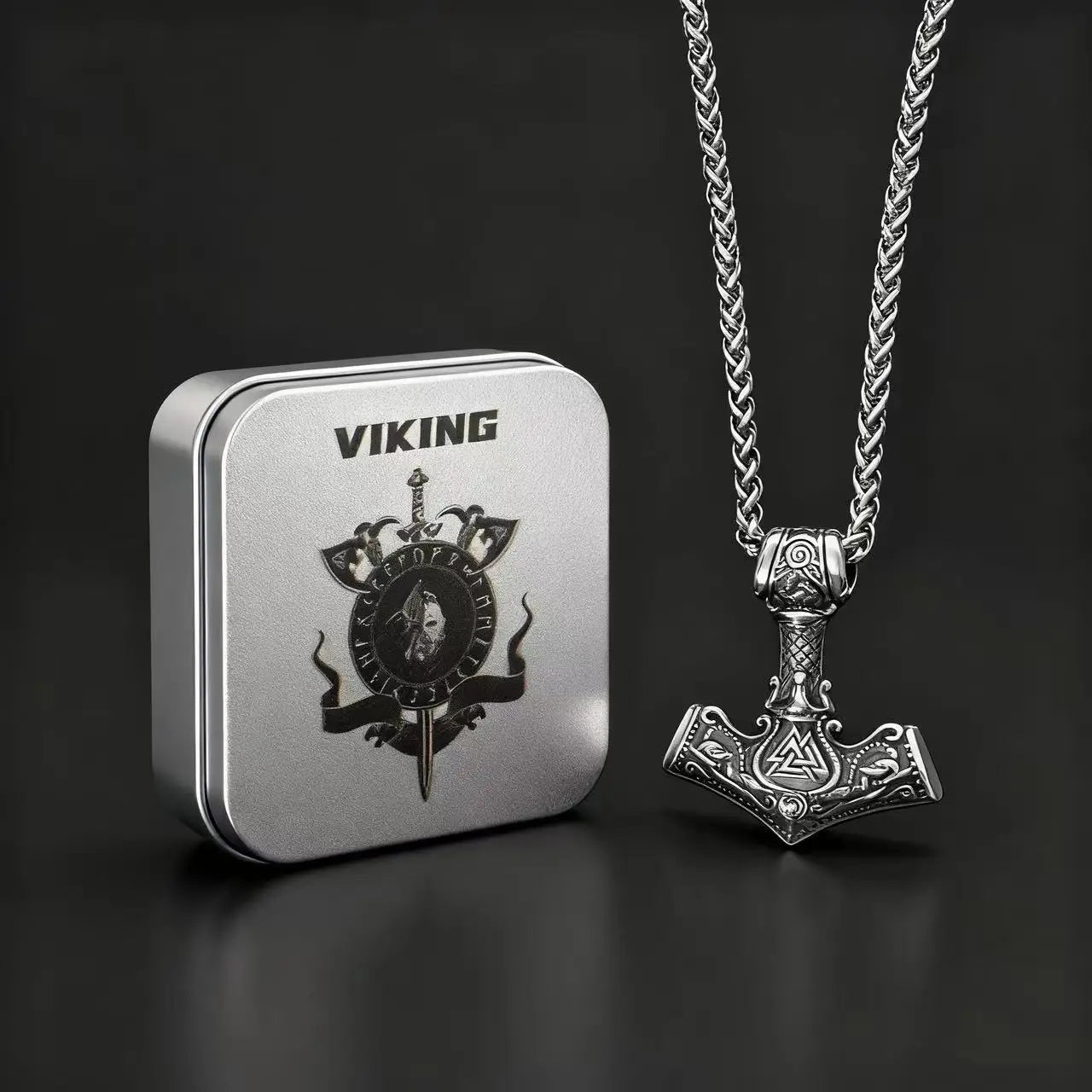 HNSP 316L Stainless Steel Mjolnir Thor Hammer Viking Norse Rune Pendant Necklace For Men Vintage Jewelry Accessories Ideal Gift