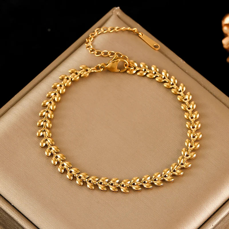 EILIECK 316L Stainless Steel Beads Wound Chain Bracelet for Women Charm Metal 18 K Plated Trendy Golden Unique Design Jewelry