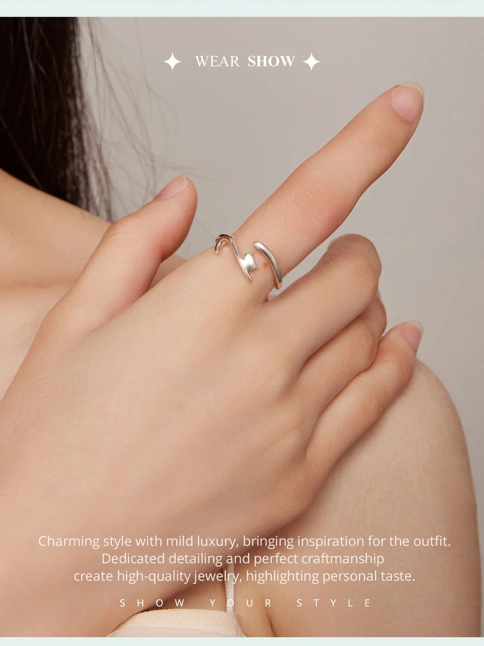 WOSTU 100% 925 Sterling Silver Cat Dog Opening Ring Hot Sale Pet Rings For Women Original Fashion Animal Jewelry Party Gift