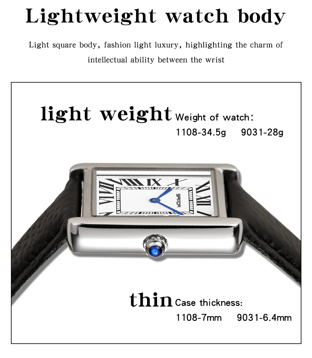 SANDA New Quartz Watch Roman Numeral Stainless Steel Leather Watchband Brief Lovers Watch 30M Waterproof Hot Men's Women's Watch