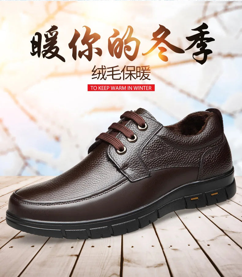 Hot Sale Men Genuine Leather Casual Shoes Soft Sole Lace-up Luxury Brand Middle-aged Old Man Dad Lightweight Loafers Shoes