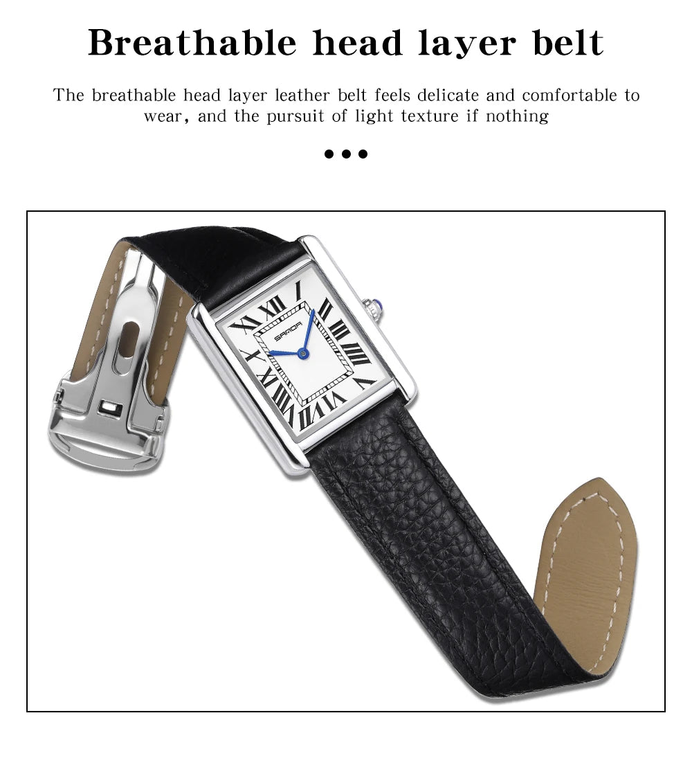 SANDA New Quartz Watch Roman Numeral Stainless Steel Leather Watchband Brief Lovers Watch 30M Waterproof Hot Men's Women's Watch