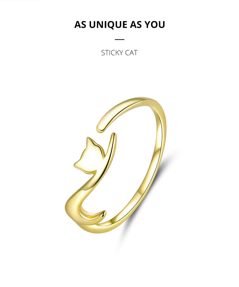 WOSTU 100% 925 Sterling Silver Cat Dog Opening Ring Hot Sale Pet Rings For Women Original Fashion Animal Jewelry Party Gift