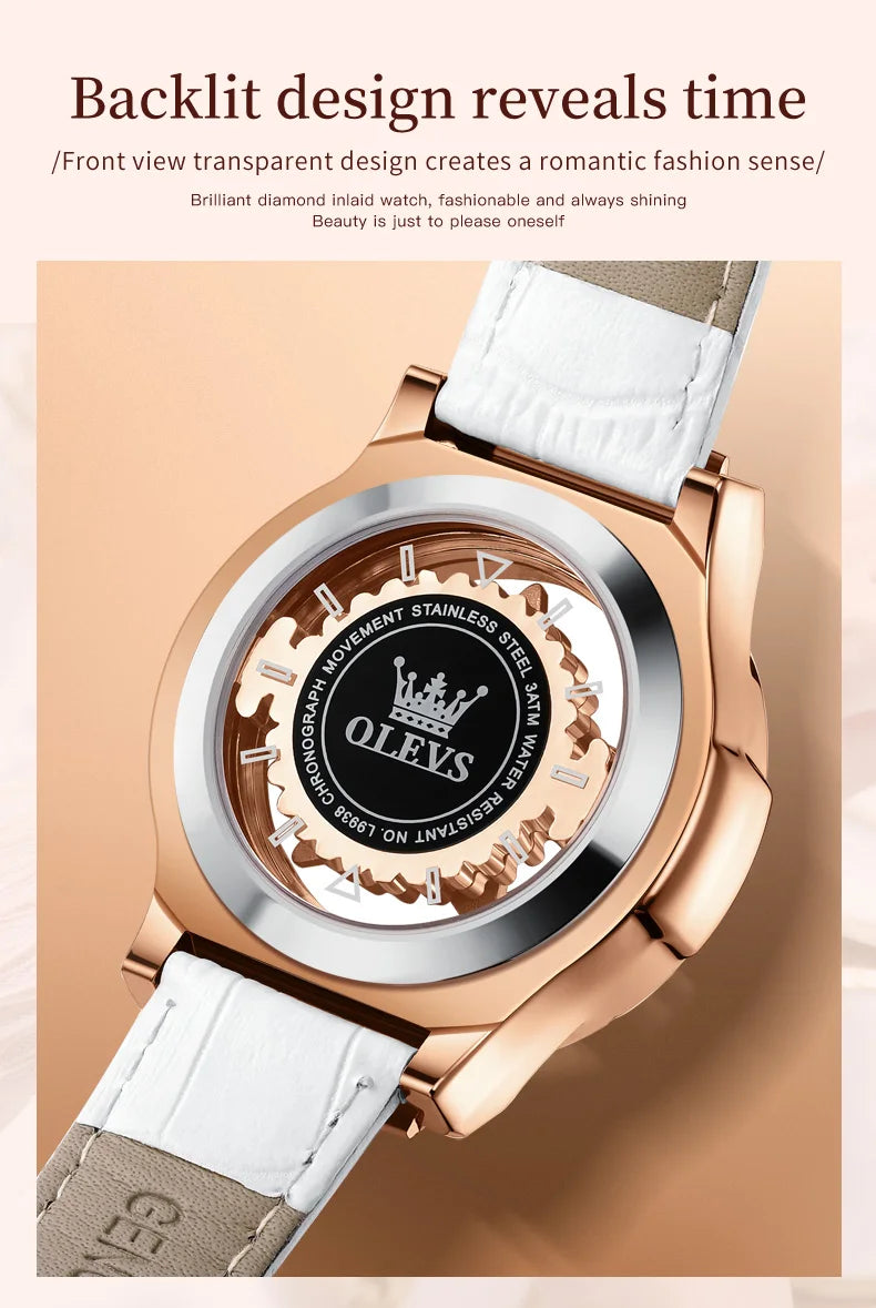 OLEVS 9996 Quartz Watch For Women Top Brand Fashion Woman Wristwatch Butterfly Luxury Waterproof Original Leather Dress Watches