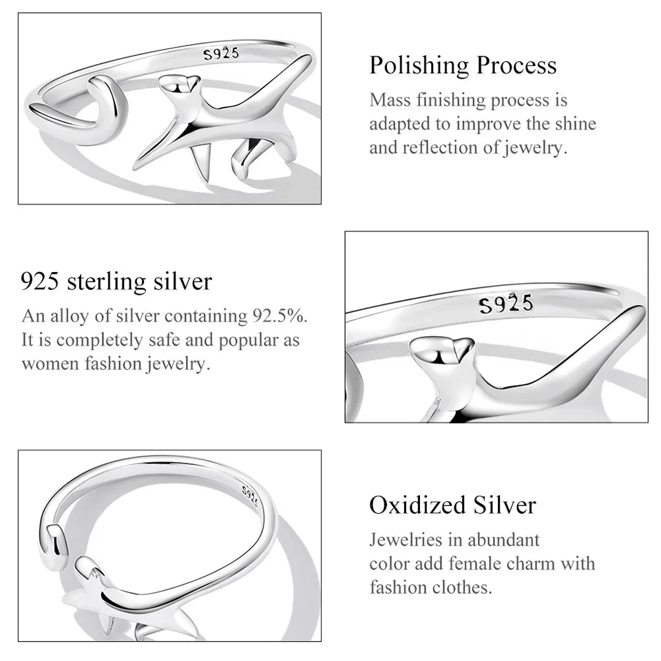 WOSTU 100% 925 Sterling Silver Cat Dog Opening Ring Hot Sale Pet Rings For Women Original Fashion Animal Jewelry Party Gift
