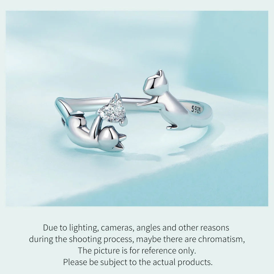 WOSTU 100% 925 Sterling Silver Cat Dog Opening Ring Hot Sale Pet Rings For Women Original Fashion Animal Jewelry Party Gift