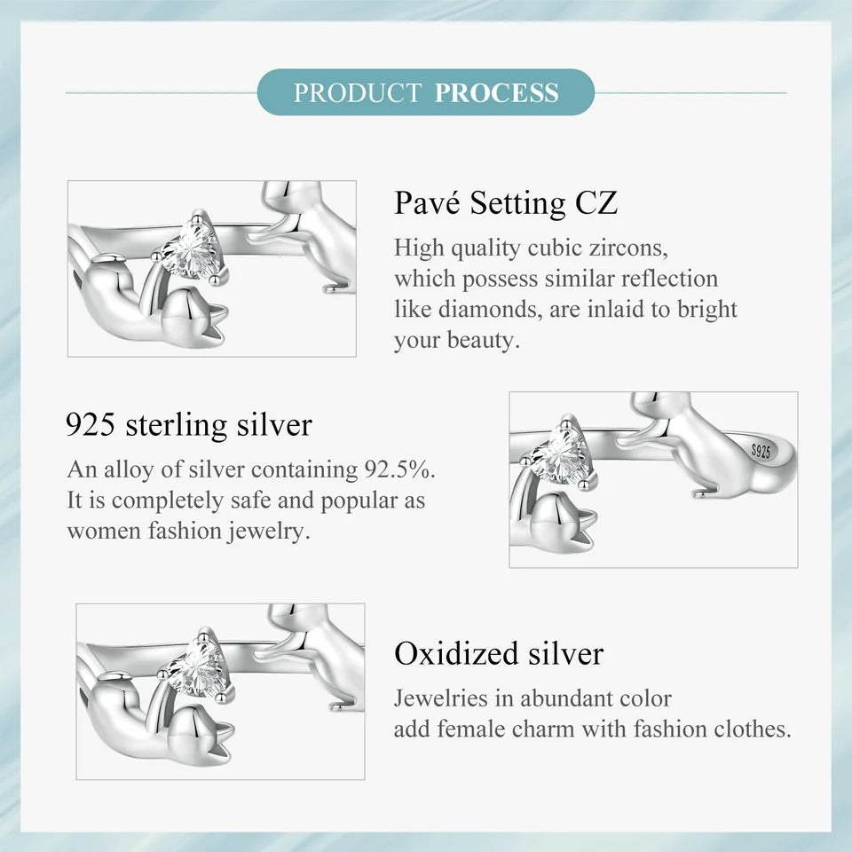 WOSTU 100% 925 Sterling Silver Cat Dog Opening Ring Hot Sale Pet Rings For Women Original Fashion Animal Jewelry Party Gift