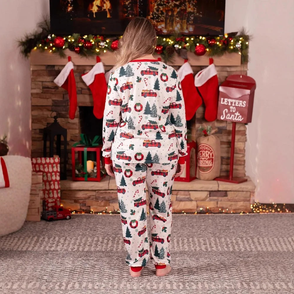Family Matching Christmas Pajamas 2025 New Xmas Tree Car Print Dad Mommy And Me Christmas Costume Dog Clothes