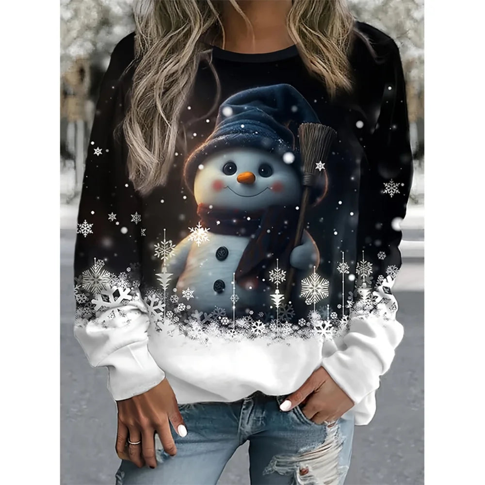 Christmas Snowman 3D Print Sweatshirts Women Fashion Casual Streetwear O-Neck Hoodies Y2k Pullovers Harajuku Tops Woman Clothing