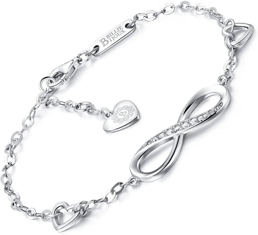 Womens  Sterling Silver Infinity Endless Love Symbol Charm Adjustable Bracelet for Women Mother's Day