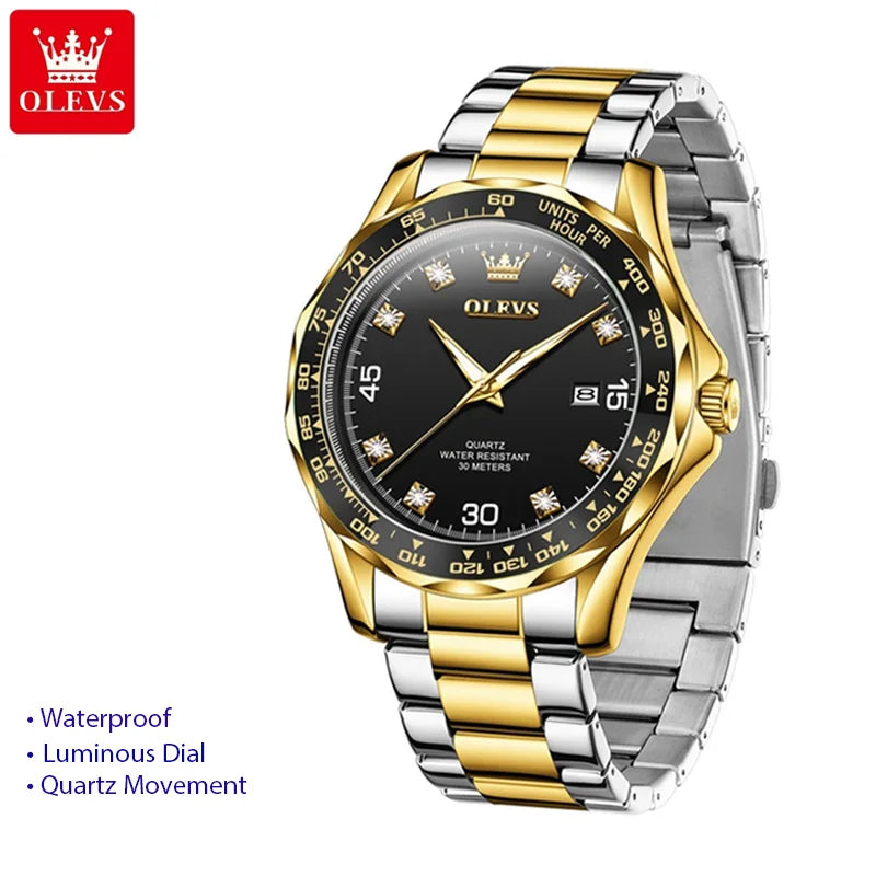 OLEVS 9988 Men's Quartz Watch Chronograph Waterproof Luxury Fashion Trend Stainless Steel Luminous Simple Wristwatch