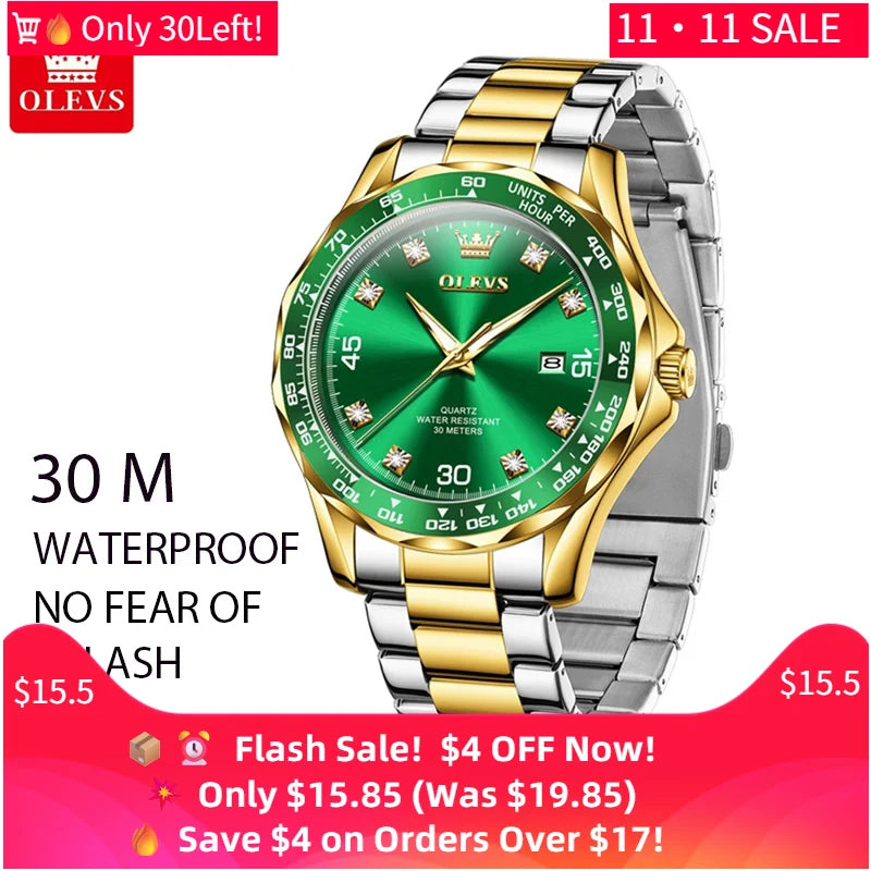 OLEVS 9988 Men's Quartz Watch Chronograph Waterproof Luxury Fashion Trend Stainless Steel Luminous Simple Wristwatch