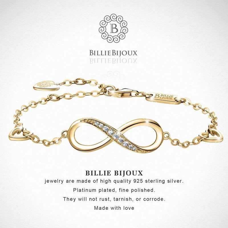 Womens  Sterling Silver Infinity Endless Love Symbol Charm Adjustable Bracelet for Women Mother's Day