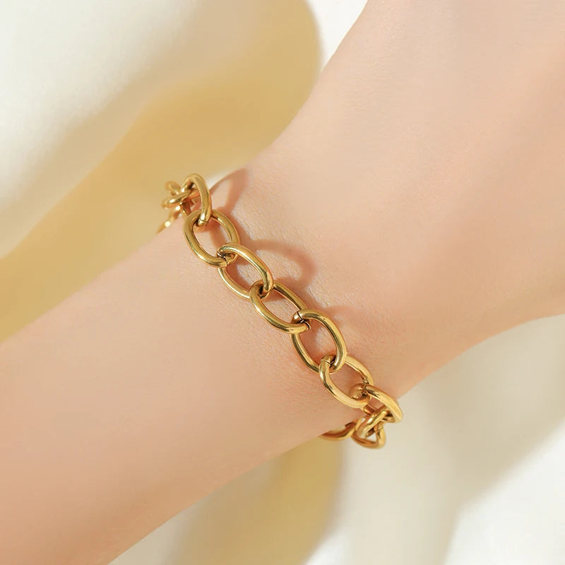 EILIECK 316L Stainless Steel Beads Wound Chain Bracelet for Women Charm Metal 18 K Plated Trendy Golden Unique Design Jewelry
