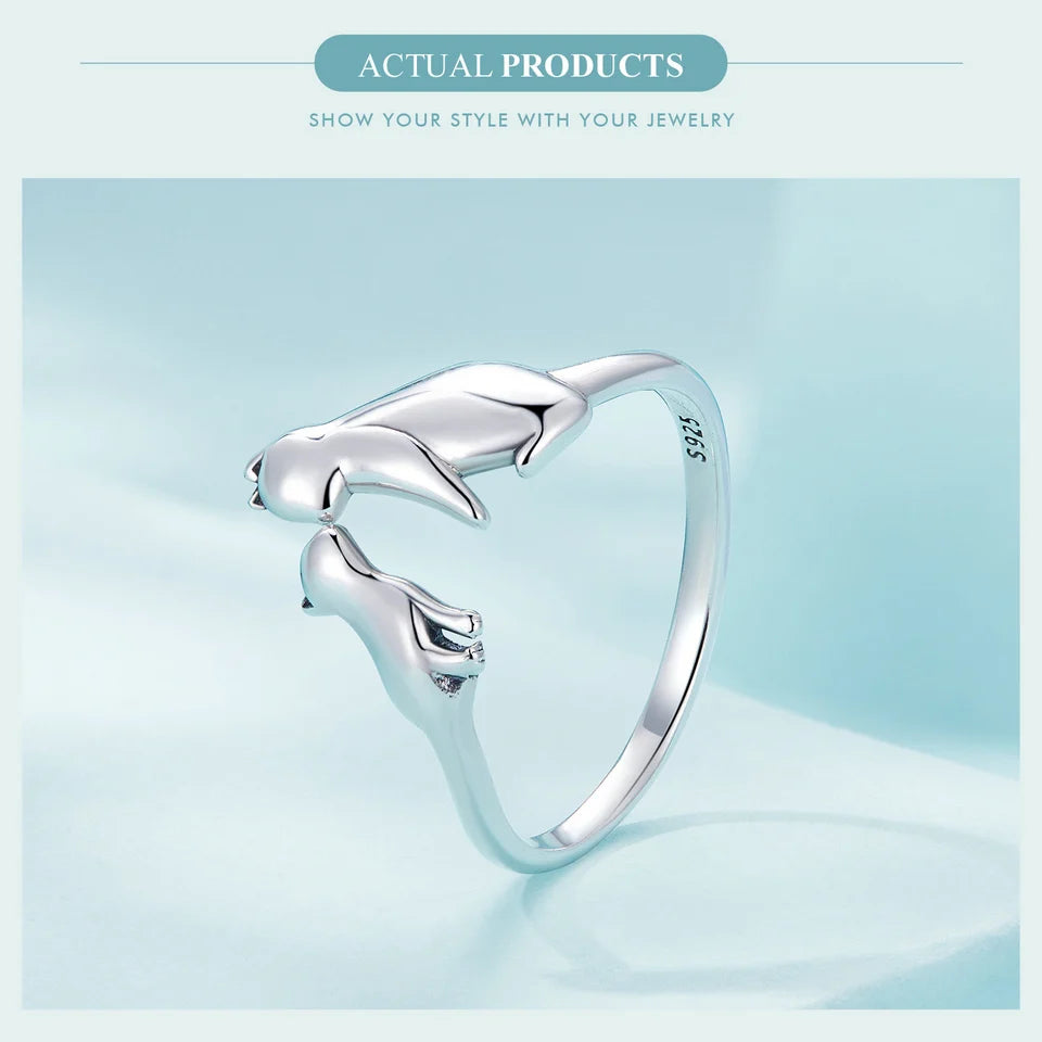 WOSTU 100% 925 Sterling Silver Cat Dog Opening Ring Hot Sale Pet Rings For Women Original Fashion Animal Jewelry Party Gift