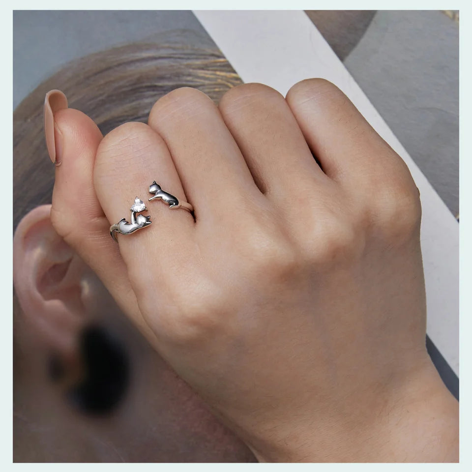 WOSTU 100% 925 Sterling Silver Cat Dog Opening Ring Hot Sale Pet Rings For Women Original Fashion Animal Jewelry Party Gift