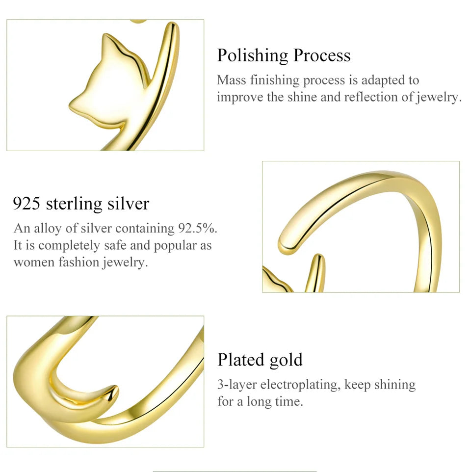 WOSTU 100% 925 Sterling Silver Cat Dog Opening Ring Hot Sale Pet Rings For Women Original Fashion Animal Jewelry Party Gift