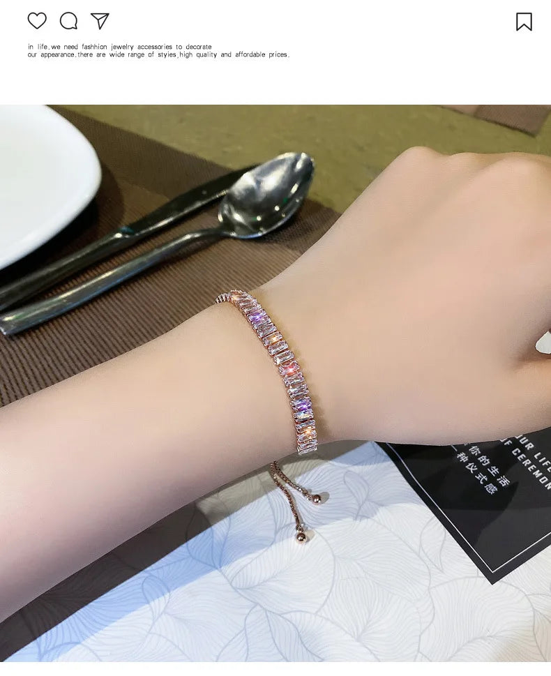 Full of Rhinestone Stainless Steel Bracelet For Women 2022 New  Designer Shiny Luxury Zircon Adjustable Bracelets Jewelry Gift
