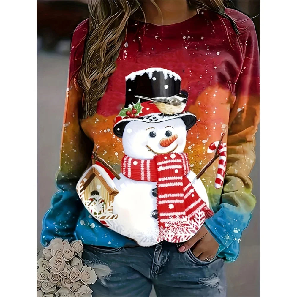 Christmas Snowman 3D Print Sweatshirts Women Fashion Casual Streetwear O-Neck Hoodies Y2k Pullovers Harajuku Tops Woman Clothing