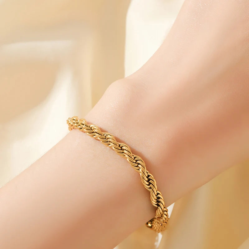 EILIECK 316L Stainless Steel Beads Wound Chain Bracelet for Women Charm Metal 18 K Plated Trendy Golden Unique Design Jewelry