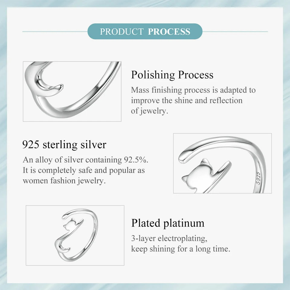 WOSTU 100% 925 Sterling Silver Cat Dog Opening Ring Hot Sale Pet Rings For Women Original Fashion Animal Jewelry Party Gift