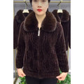 Women Knitted Cardigan Thicken Large Size Imitation Mink Velvet Sweater Coat Middle-Aged Mother Fur Collar Zipper Knit Jacket