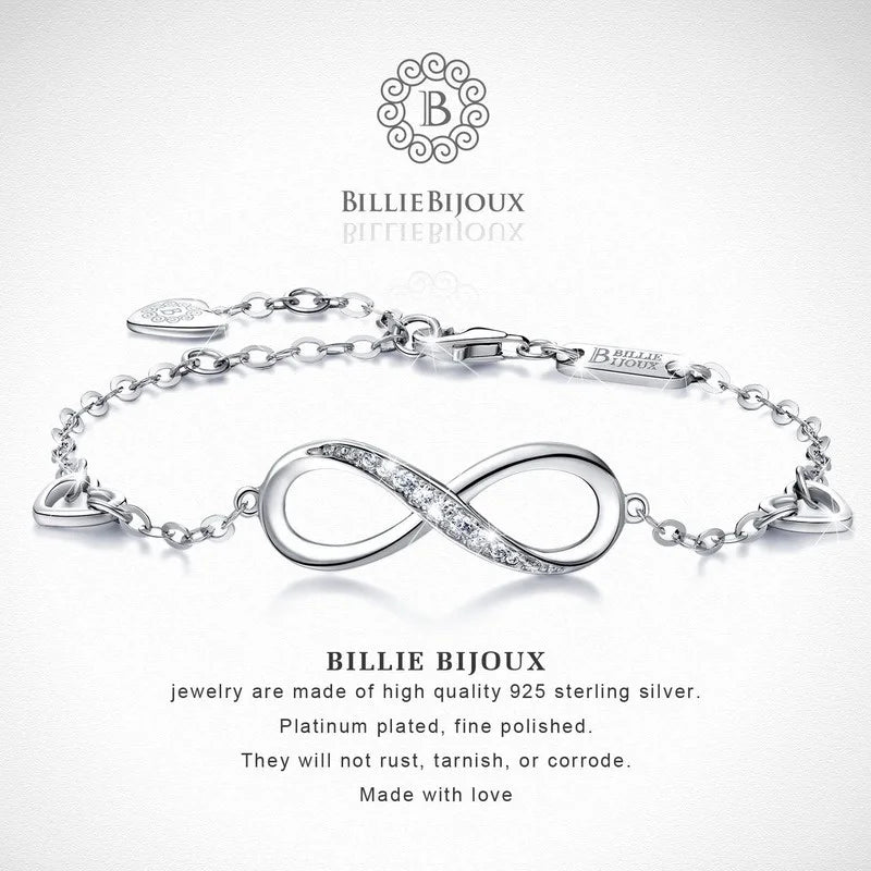 Womens  Sterling Silver Infinity Endless Love Symbol Charm Adjustable Bracelet for Women Mother's Day
