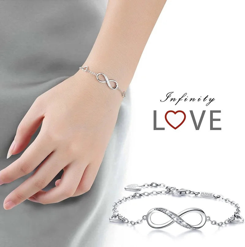 Womens  Sterling Silver Infinity Endless Love Symbol Charm Adjustable Bracelet for Women Mother's Day