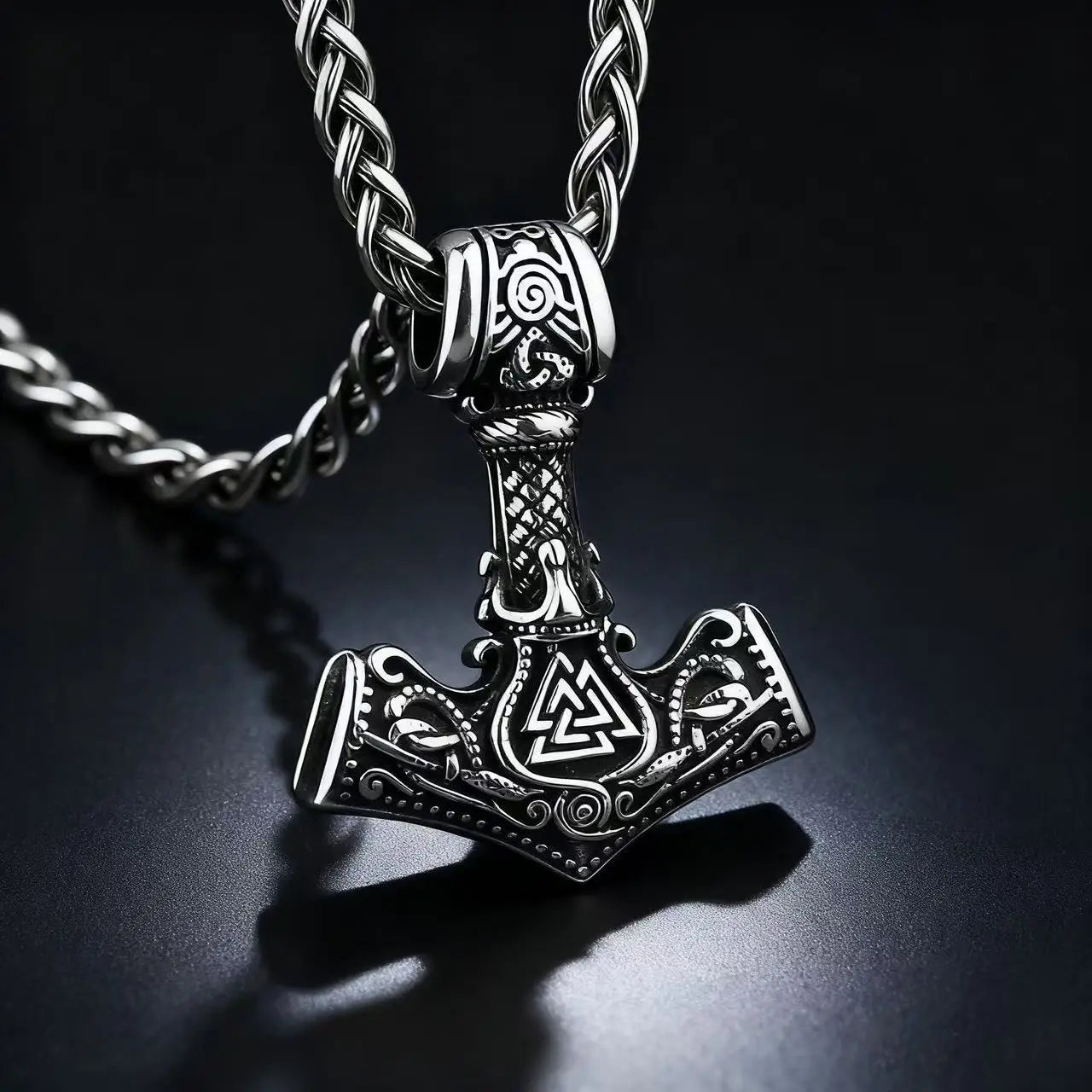 HNSP 316L Stainless Steel Mjolnir Thor Hammer Viking Norse Rune Pendant Necklace For Men Vintage Jewelry Accessories Ideal Gift