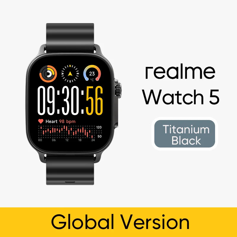 Global Version realme watch 5 1.97" 600nits AMOLED 460mAh 14-Day Battery Life 300+ Themes Support GPS GNSS IP68 waterproof