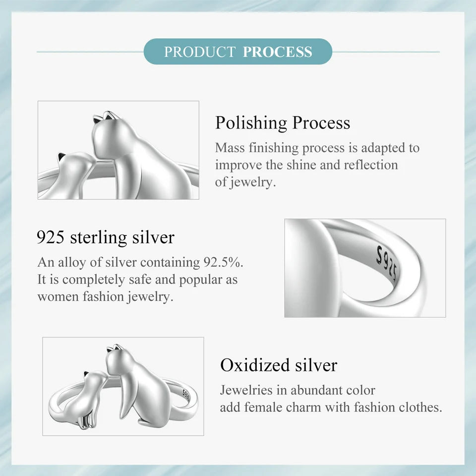WOSTU 100% 925 Sterling Silver Cat Dog Opening Ring Hot Sale Pet Rings For Women Original Fashion Animal Jewelry Party Gift