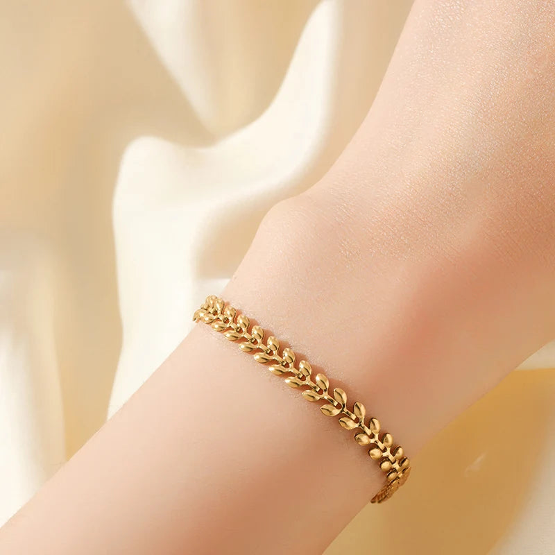 EILIECK 316L Stainless Steel Beads Wound Chain Bracelet for Women Charm Metal 18 K Plated Trendy Golden Unique Design Jewelry